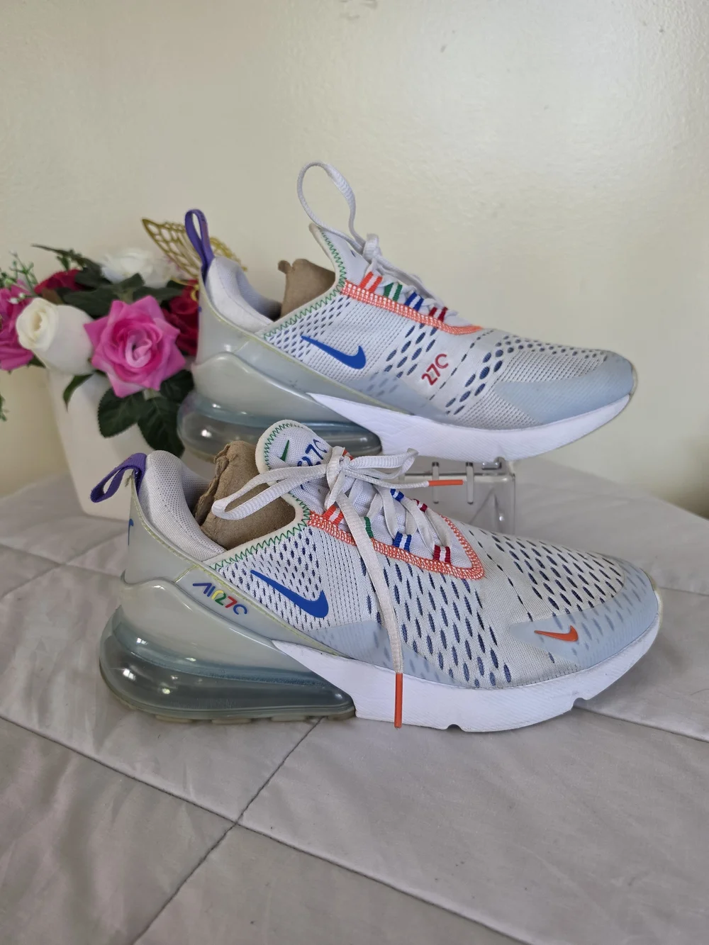 Nike Air Max 270 White Multi-Color Big Kids Size 6.5Y
